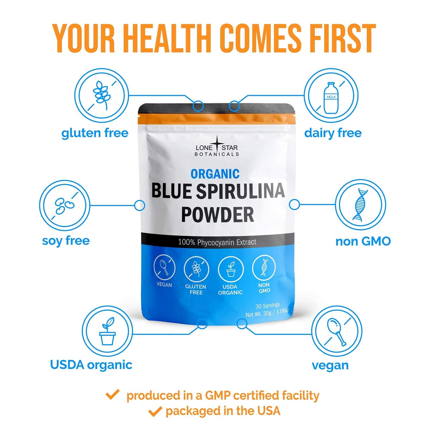 Lone Star Botanicals Organic Blue Spirulina Powder | 100% Pure Blue-Green Algae