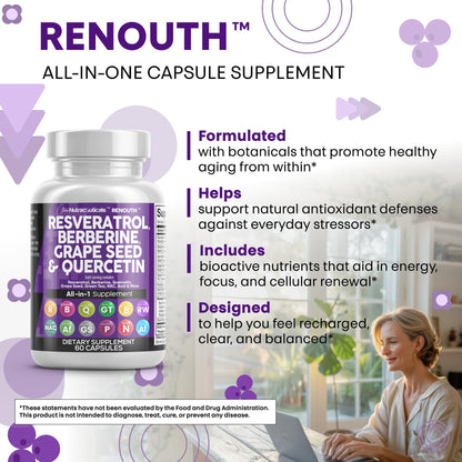 Clean Resveratrol Supplement with Berberine, Grape Seed & Quercetin