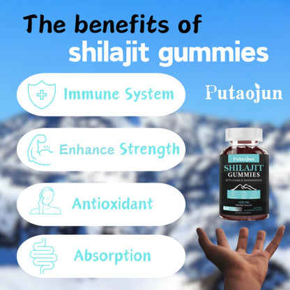 Putaojun Himalayan Gold Shilajit Gummies – 1000mg Shilajit, Ashwagandha, Chaga & Ginseng (For Men, Women & Kids)