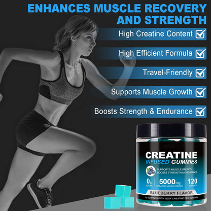 Creatine Monohydrate Gummies 5000mg | 120 Sugar-Free Vegan Chews – Blueberry