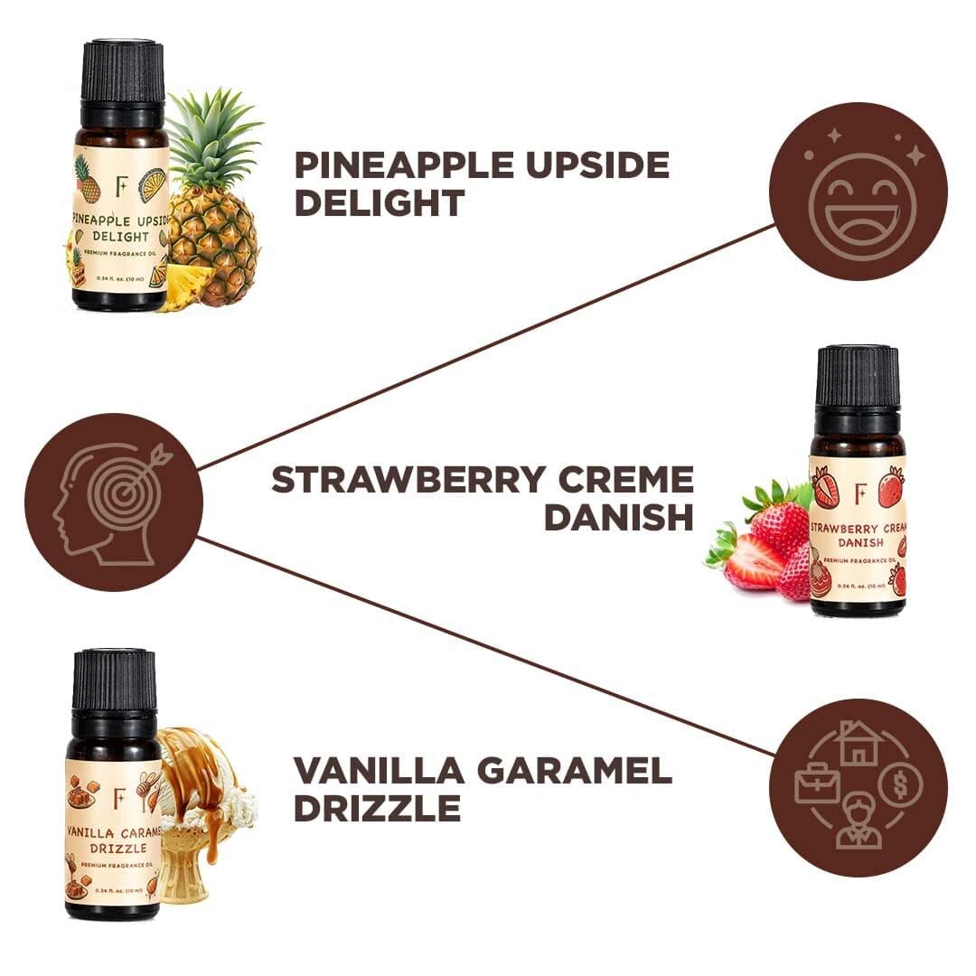 Folkulture Christmas Essential Oils for Home | Set of 6 (0.34 fl oz x 6) Bakery Essential-Oil for Diffuser, Relaxation | Strawberry, Vanilla Essential Oil for Aromatherapy | Christmas Gifts for Women