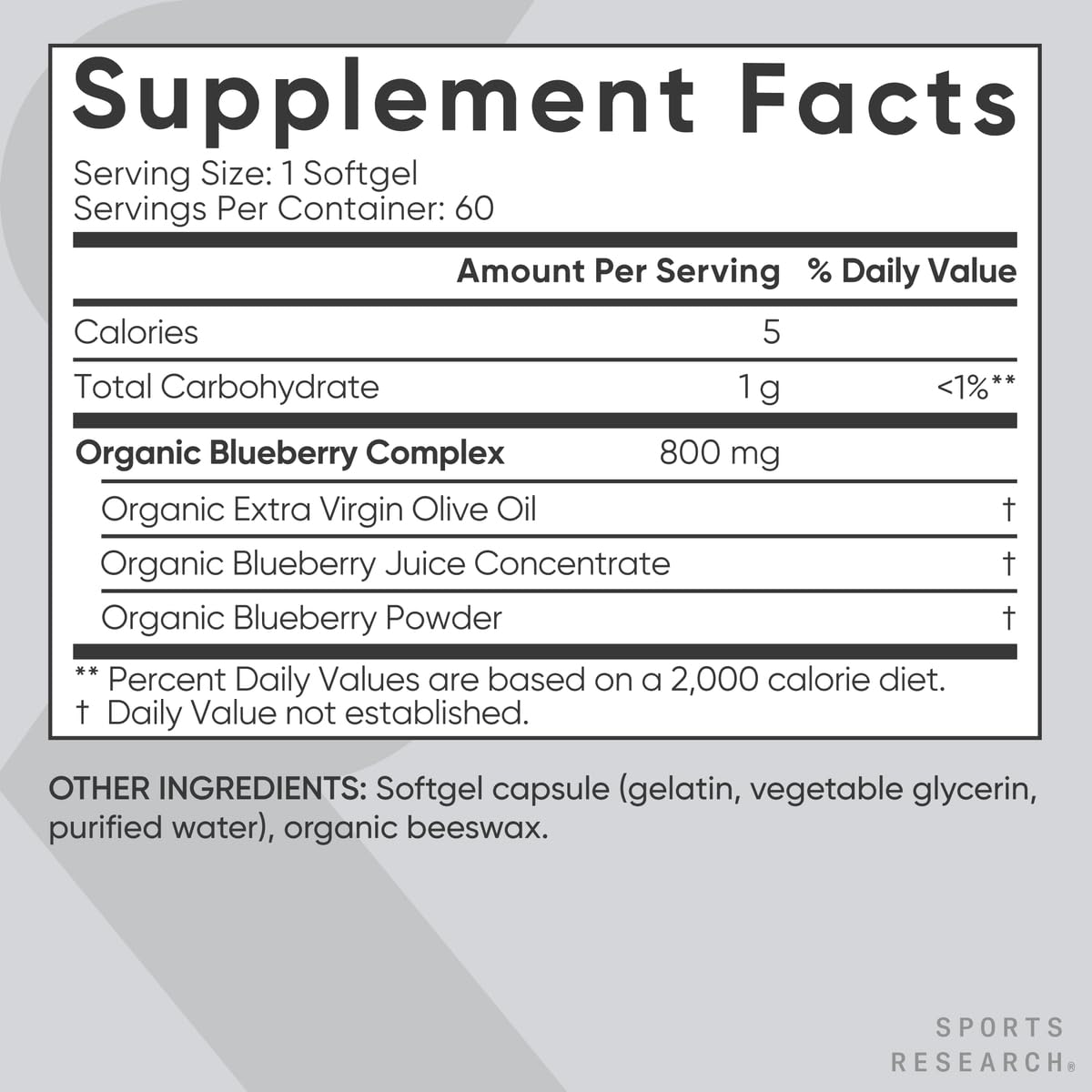 Sports Research Blueberry Capsules – Organic Blueberries with Organic Extra Virgin Olive Oil, Non-GMO & Gluten Free, 60 Liquid Softgels