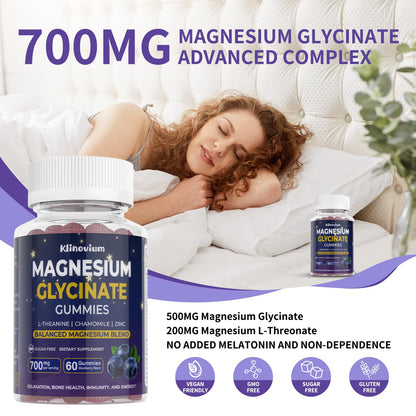 700mg Magnesium Glycinate Gummies – Highly Absorbed Sugar-Free Magnesium with L-Theanine & B6 (Blueberry)