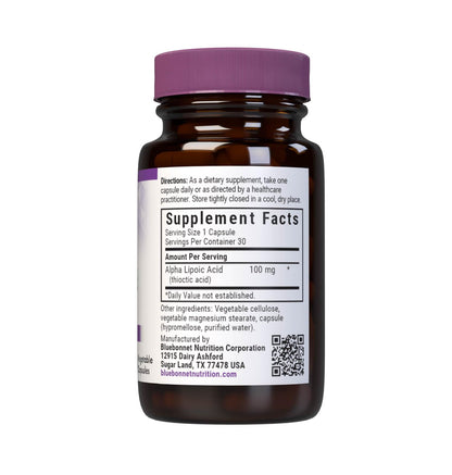 BLUEBONNET NUTRITION Alpha Lipoic Acid 100 mg - 30 Veg Capsules | Non-GMO & Vegan