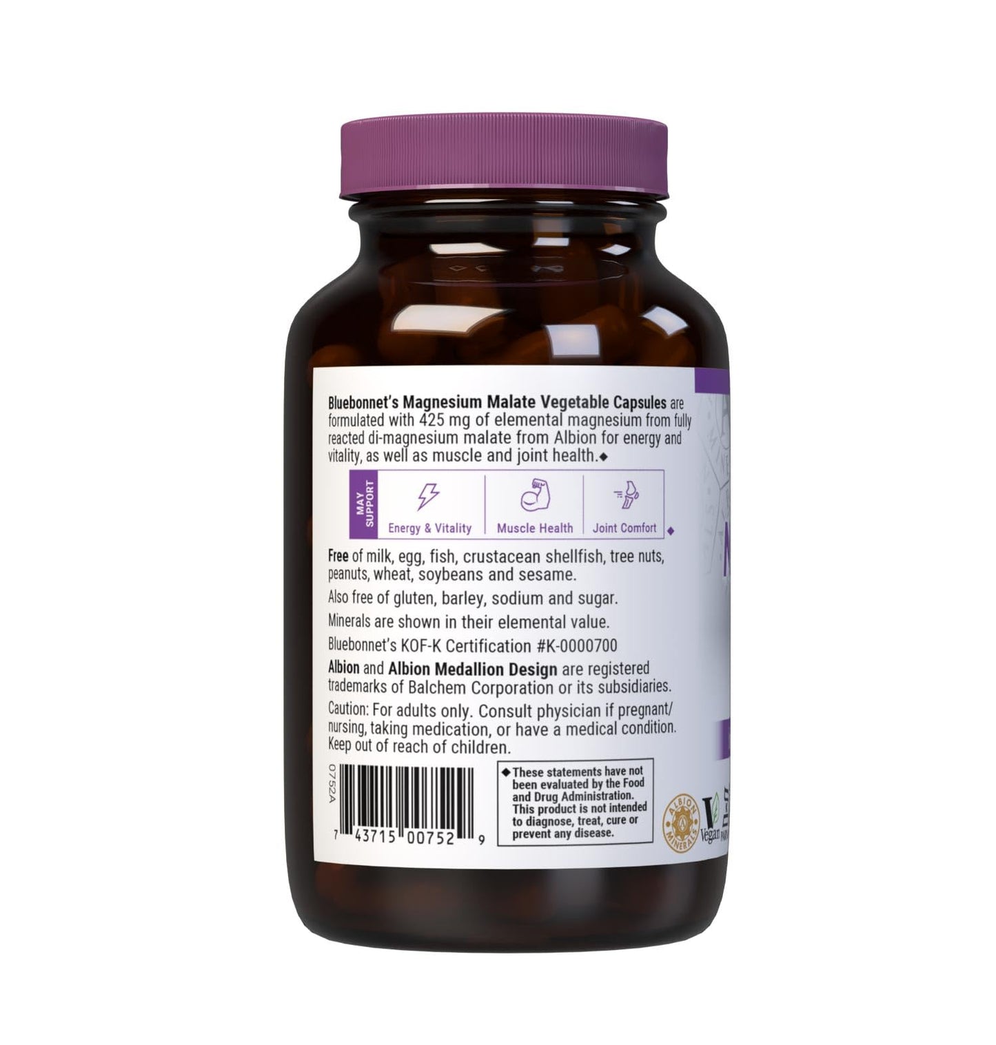 Bluebonnet Nutrition Magnesium Malate Vegetable Capsules - Supports Energy, Muscle & Joint Health - Non-GMO, Vegan, Kosher Certified, Gluten-Free, 90 Count