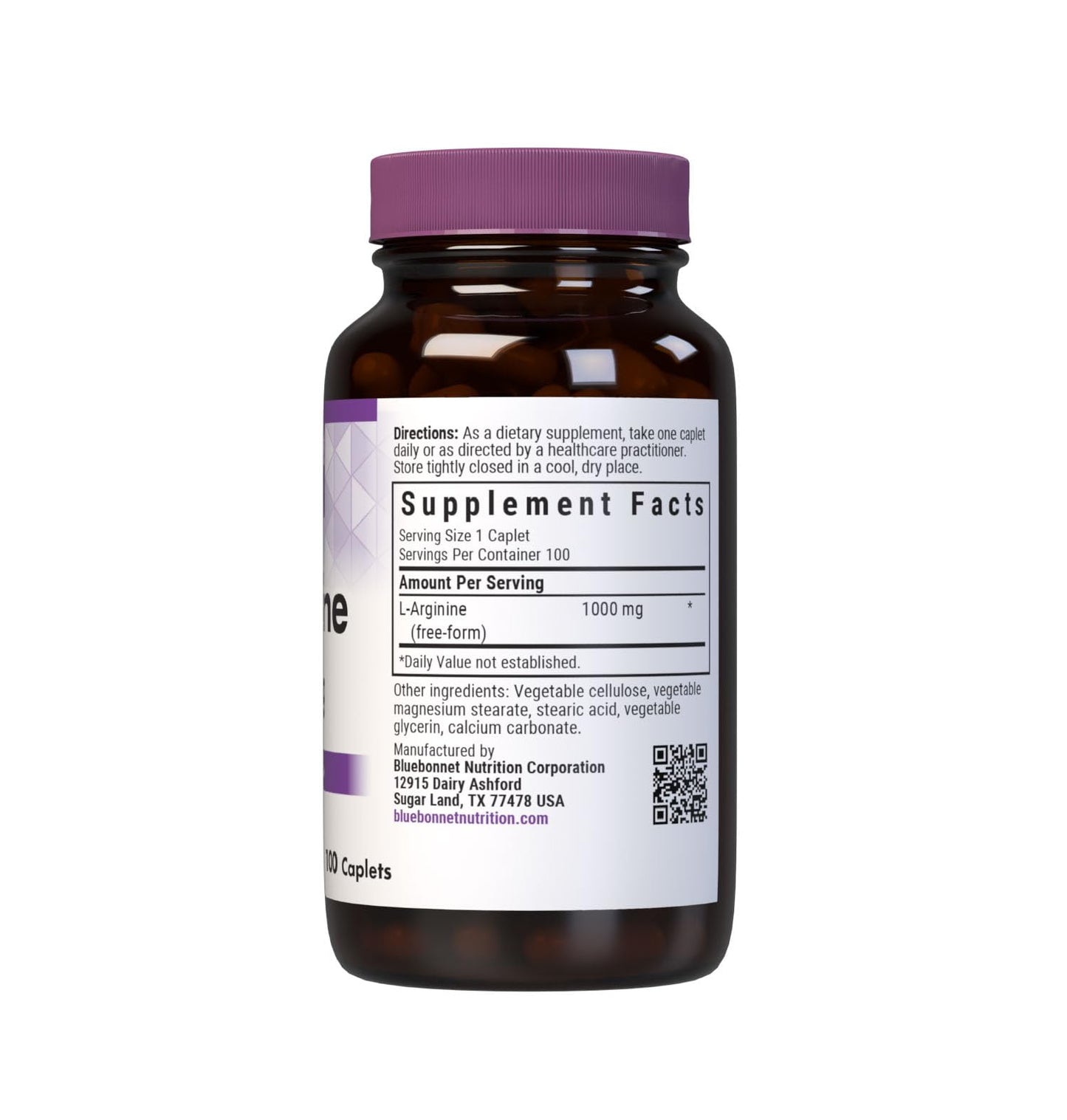 Bluebonnet L-Arginine 1000 mg Vitamin Capsules – 100 Count