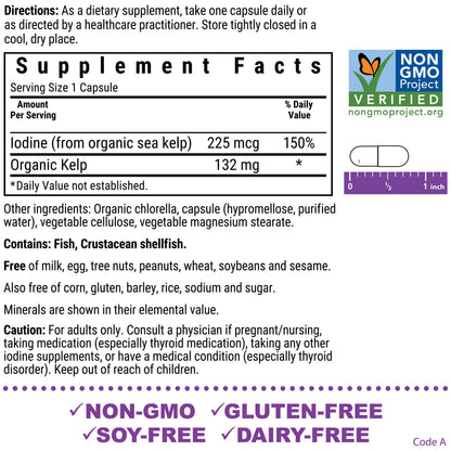 Bluebonnet Atlantic Sea Kelp Iodine 225 mcg – Organic U.S. Sea Kelp, Non-GMO, Gluten-Free, 120 Veg Capsules