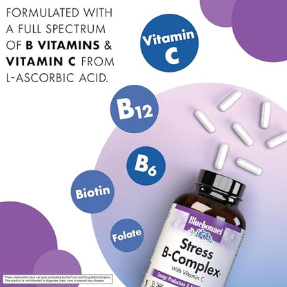 Bluebonnet Stress Relief B Complex Capsules – Vegan, Gluten-Free, 100 Count