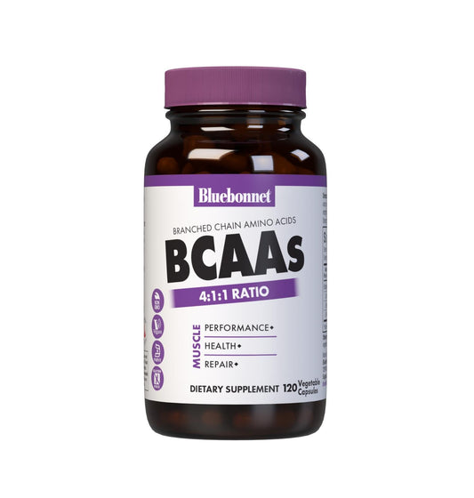 Bluebonnet BCAAs 4:1:1 Ratio - Vegan, Non-GMO, Kosher - 120 Veg Capsules | 30 Servings BritishVita | Premium UK Vitamins & Wellness Supplements