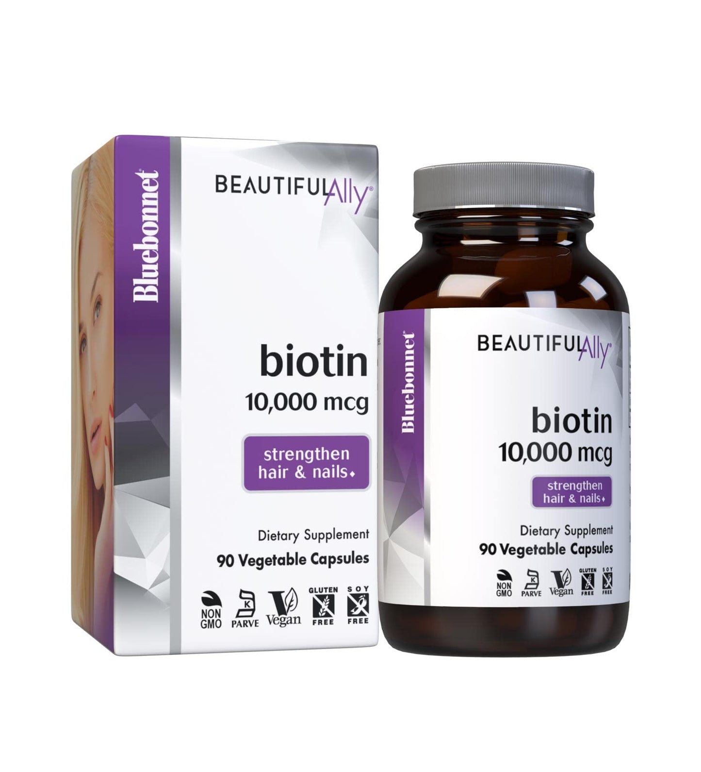 Bluebonnet Beautiful Ally Biotin 10,000 mcg – Hair & Nails, 90 Veg Capsules