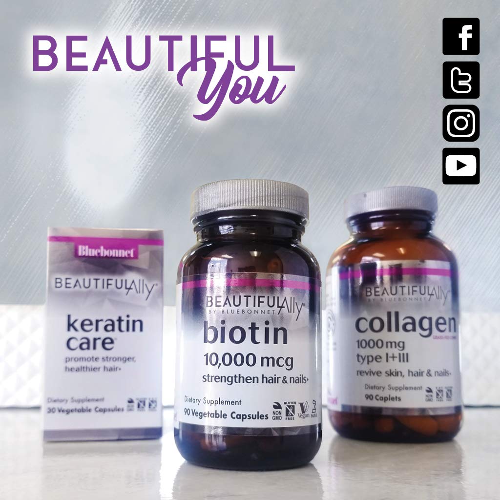 Bluebonnet Beautiful Ally Biotin 10,000 mcg – Hair & Nails, 90 Veg Capsules