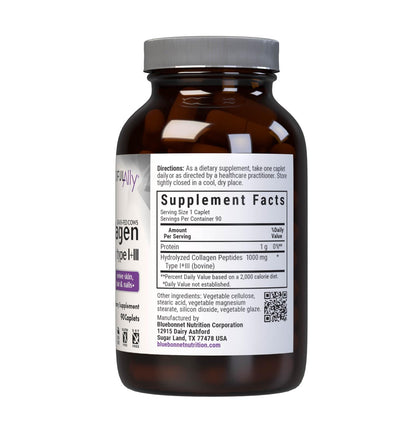 Bluebonnet Beautiful Ally Collagen Caplets – Grass-Fed Type I & III, 90 Caplets, 90 Day Supply