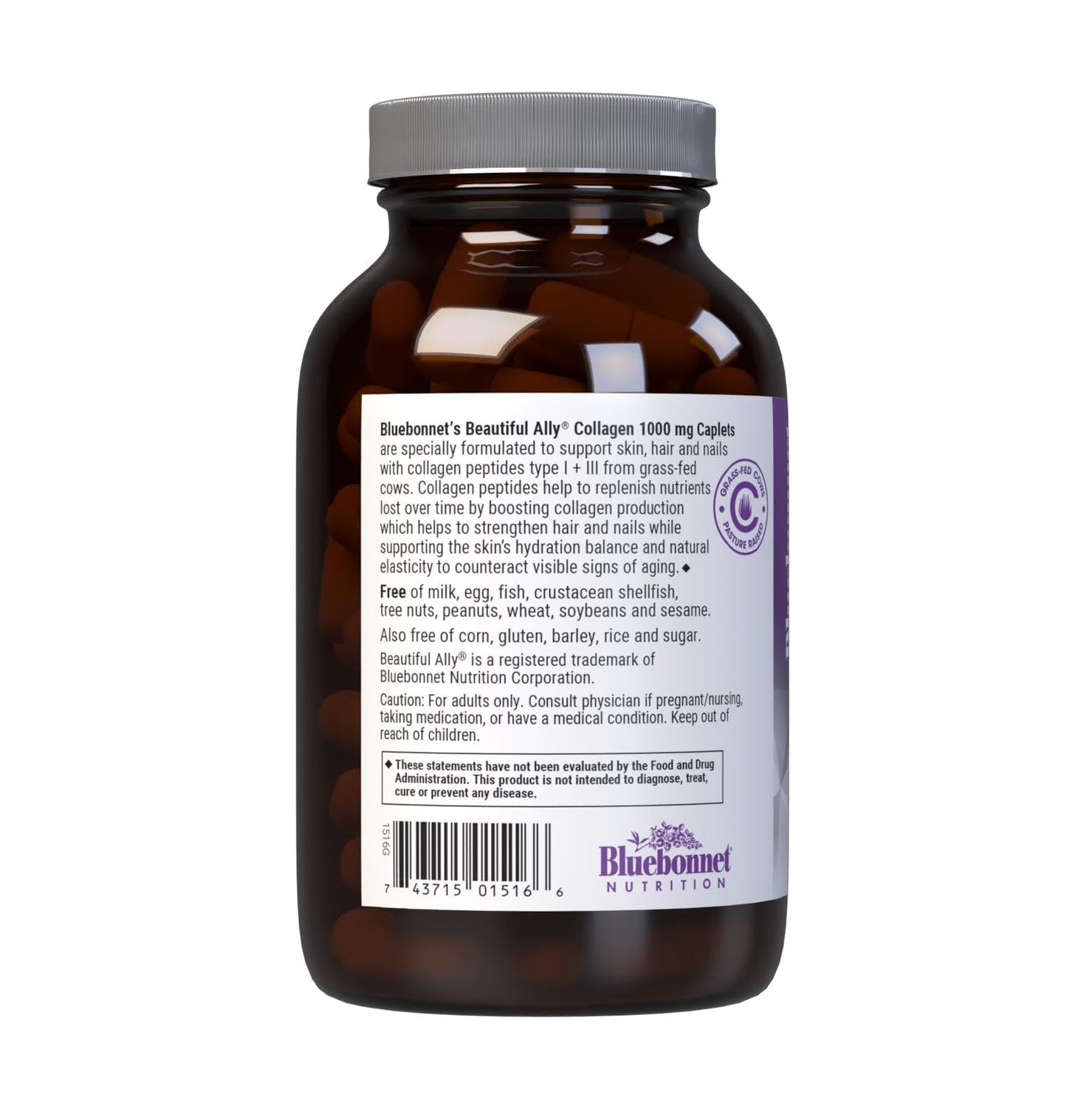 Bluebonnet Beautiful Ally Collagen Caplets – Grass-Fed Type I & III, 90 Caplets, 90 Day Supply