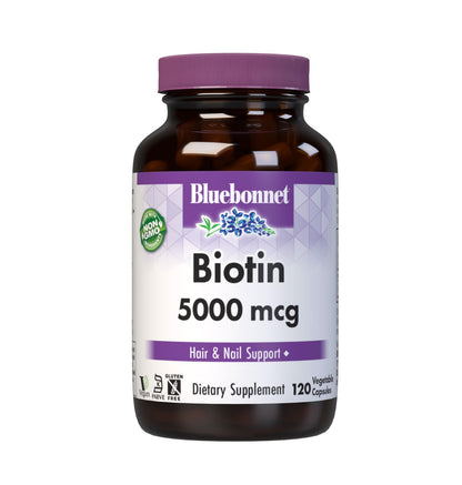 Bluebonnet Nutrition Biotin 5000 mcg – Hair & Nail Support, 120 Veg Capsules