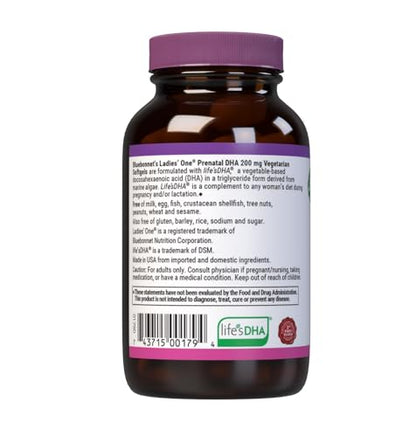 BlueBonnet Prenatal DHA 200 mg Vegetarian Softgels – 60 Count | LifesDHA Algal DHA