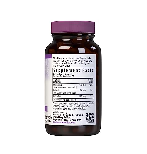 Bluebonnet Magnesium Potassium & Bromelain – Muscle Health Support | 120 Vegetarian Capsules