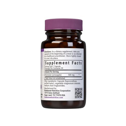 BlueBonnet Super Bromelain Vegetarian Capsules - Pineapple 500 mg, 30 Count