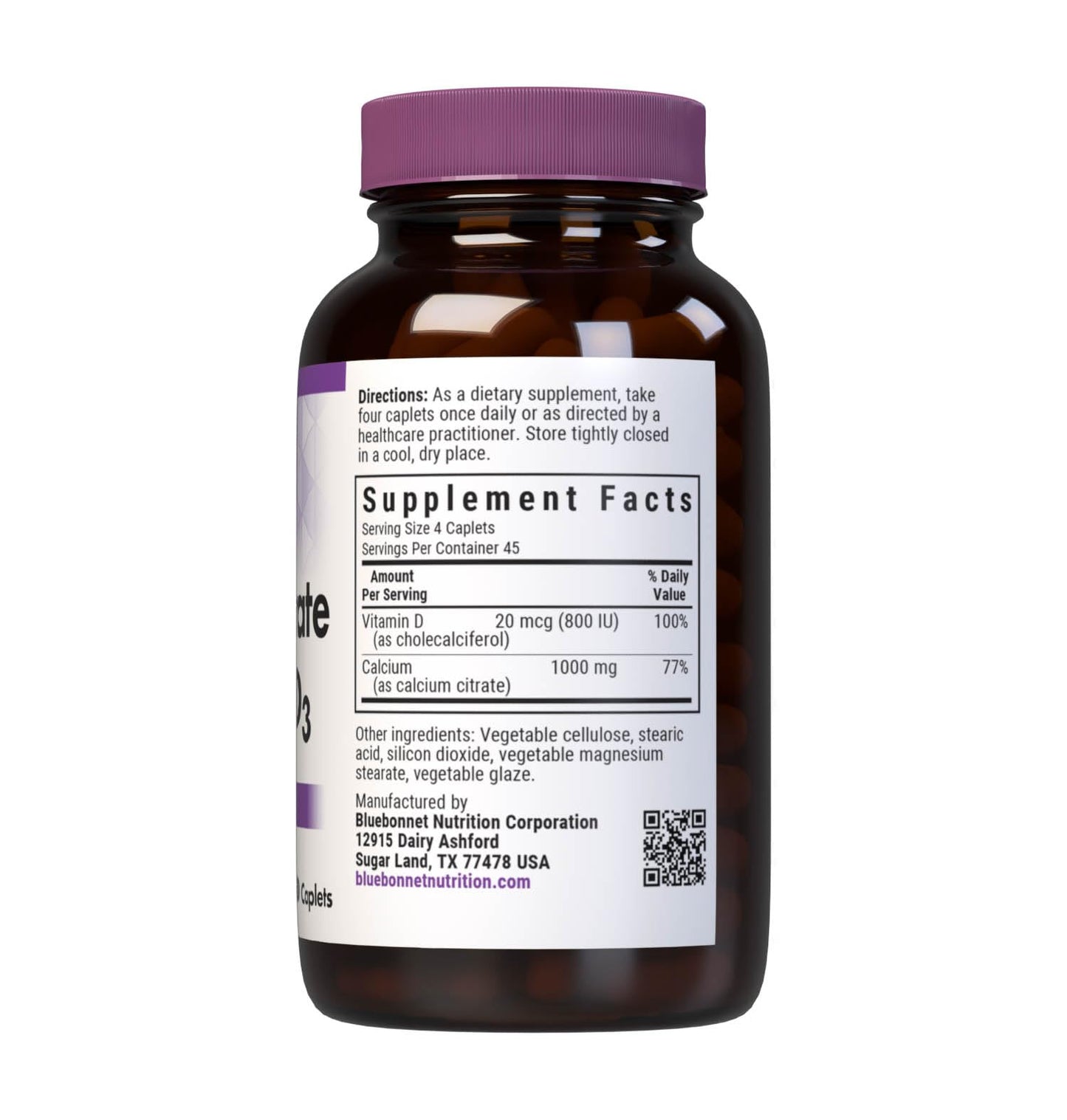 Bluebonnet Calcium Citrate with Vitamin D3 1000mg | 180 Caplets | Bone Health & Immune Support