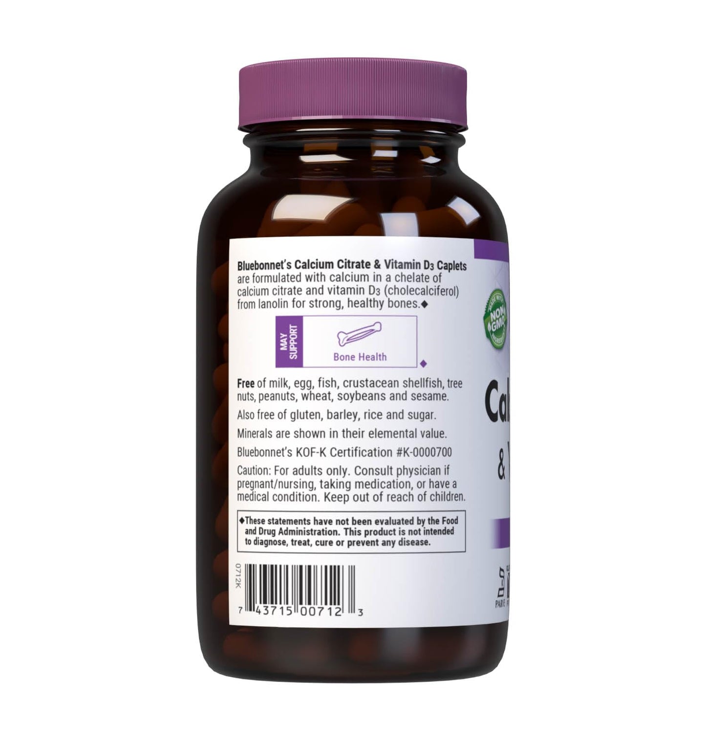Bluebonnet Calcium Citrate with Vitamin D3 1000mg | 180 Caplets | Bone Health & Immune Support