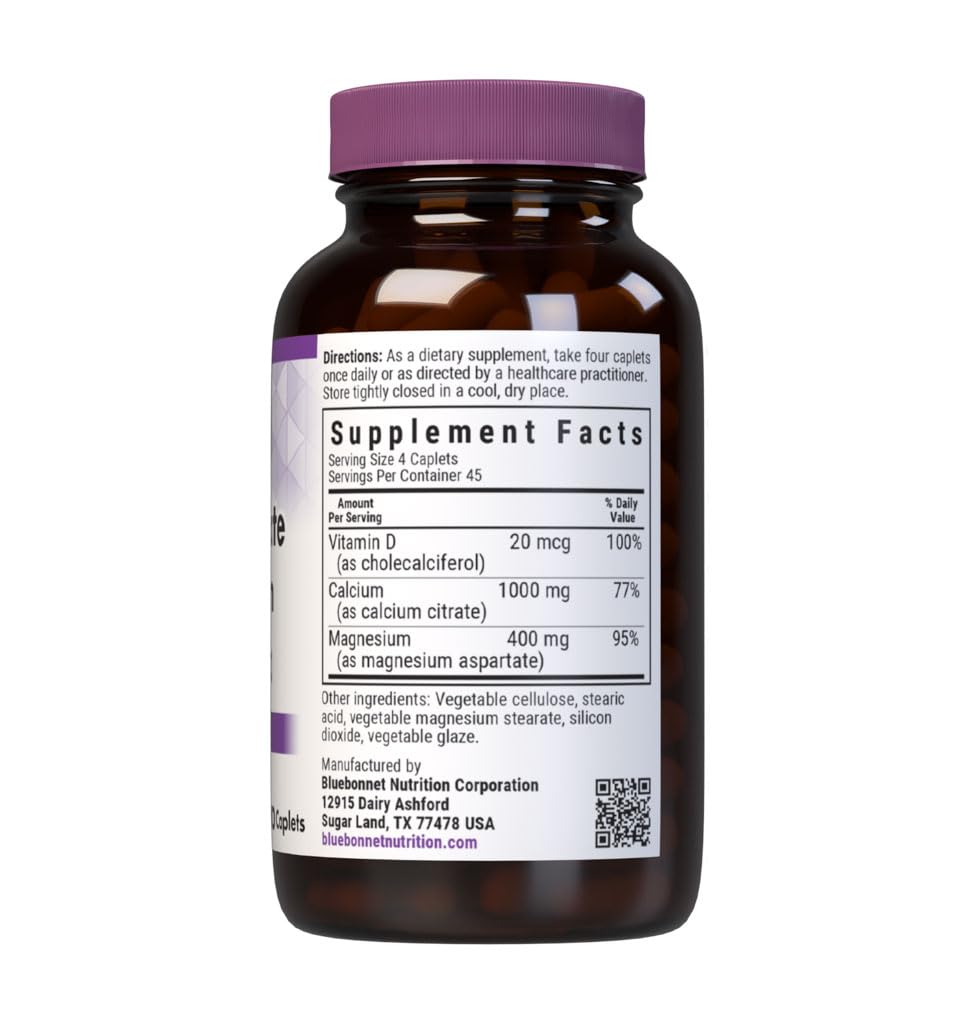 Bluebonnet Calcium Citrate Magnesium + Vitamin D3 Caplets – 180 Count
