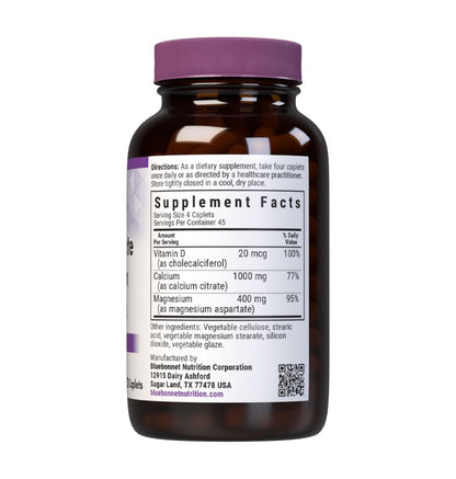 Bluebonnet Calcium Citrate Magnesium + Vitamin D3 Caplets – 180 Count