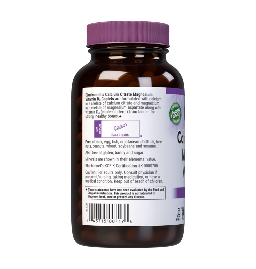 Bluebonnet Calcium Citrate Magnesium + Vitamin D3 Caplets – 180 Count