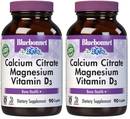 Bluebonnet Calcium Citrate Magnesium Plus Vitamin D3 Caplets – 90 Count Pack of 2