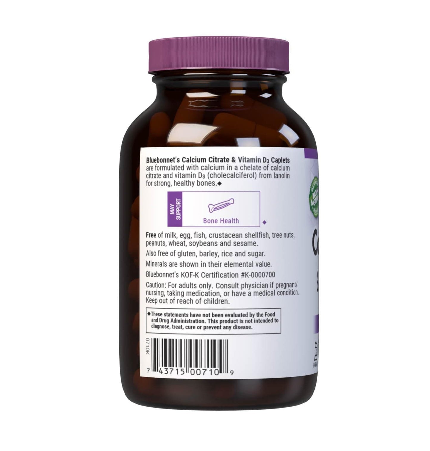Bluebonnet Calcium Citrate & Vitamin D3 Caplets – Bone Health, Non-GMO, Kosher Parve, Gluten-Free, Soy-Free | 90 Caplets, 22.5 Servings