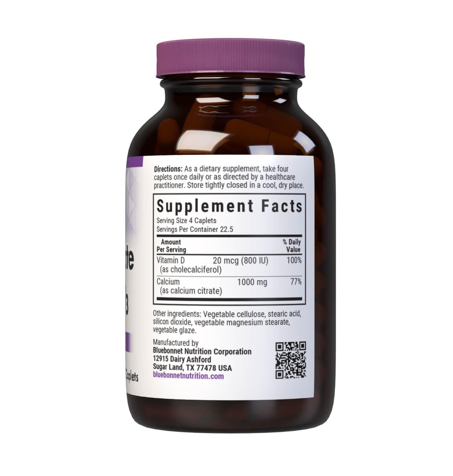 Bluebonnet Calcium Citrate & Vitamin D3 Caplets – Bone Health, Non-GMO, Kosher Parve, Gluten-Free, Soy-Free | 90 Caplets, 22.5 Servings