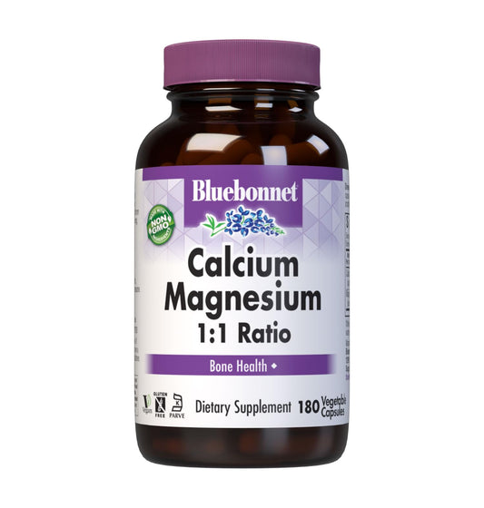 Bluebonnet Calcium Magnesium 1:1 Ratio Vegetarian Capsules - 180 Count - White BritishVita | Premium UK Vitamins & Wellness Supplements