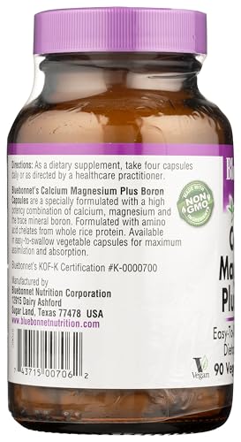 BlueBonnet Calcium Magnesium Plus Boron Vegetarian Capsules - Off White, 90 Count