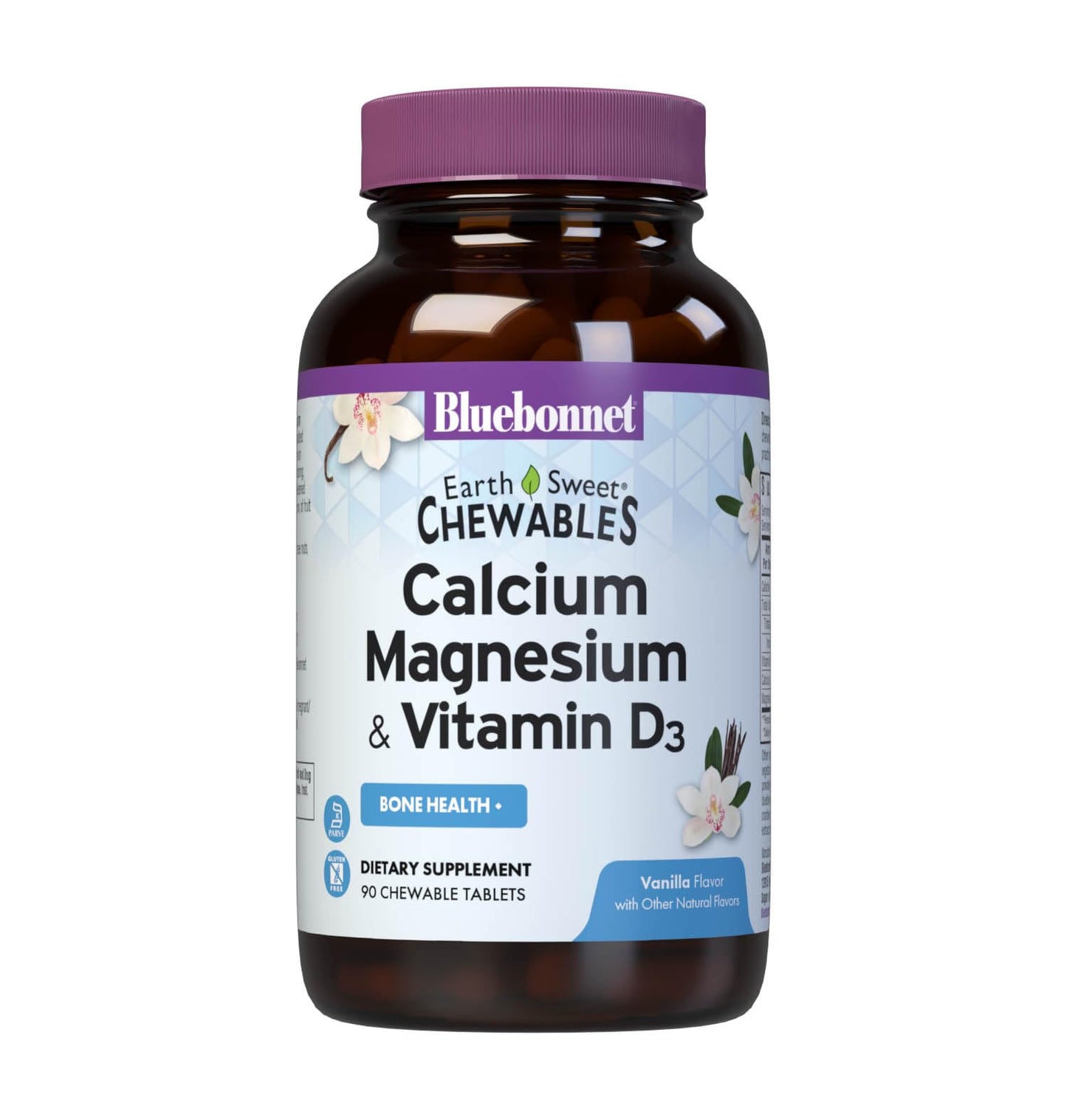 Bluebonnet Nutrition Calcium Magnesium + Vitamin D3 EarthSweet – 90 Vanilla Chewable Tablets