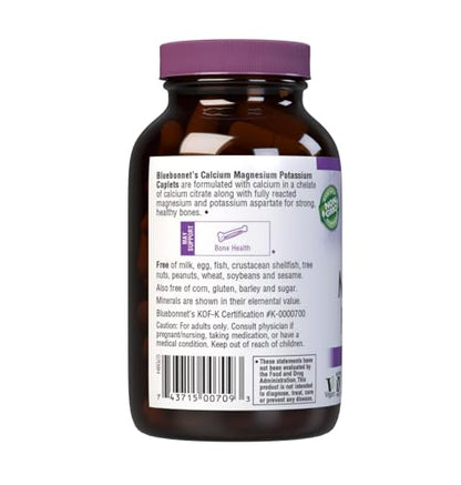 Bluebonnet Calcium Magnesium Potassium Supplement – 1000mg Ca, 400mg Mg, 99mg K | Vegan, Non-GMO, Gluten-Free