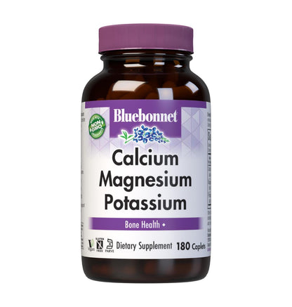 Bluebonnet Calcium Magnesium Potassium - 1000mg Calcium, 400mg Magnesium, 99mg Potassium - Vegan, Non-GMO, Gluten-Free - 180 Caplets