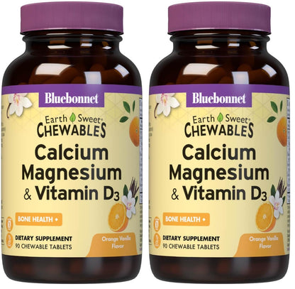 BlueBonnet Nutrition Calcium Magnesium Vitamin D3 EarthSweet – 90 Orange Vanilla Chewables (Pack of 2)