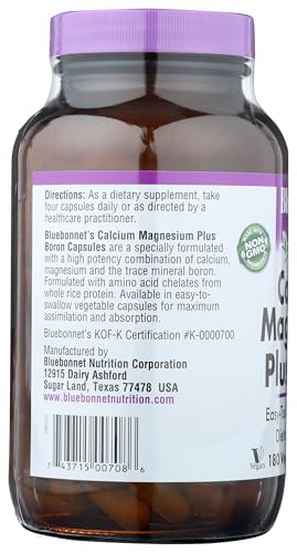 BlueBonnet Calcium Magnesium Plus Boron Capsules – 180 Count, Vegetarian, Off-White