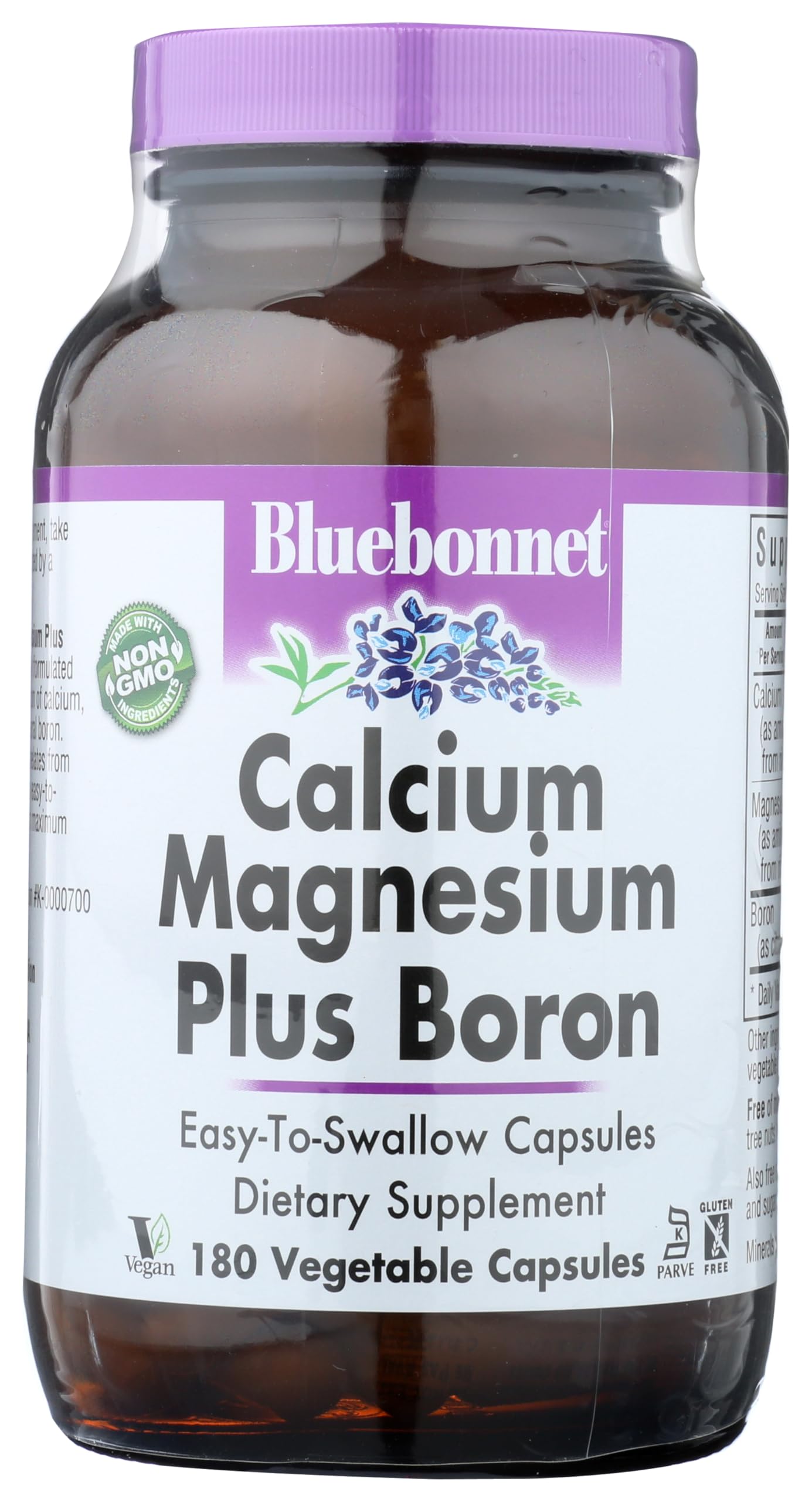BlueBonnet Calcium Magnesium Plus Boron Capsules – 180 Count, Vegetarian, Off-White