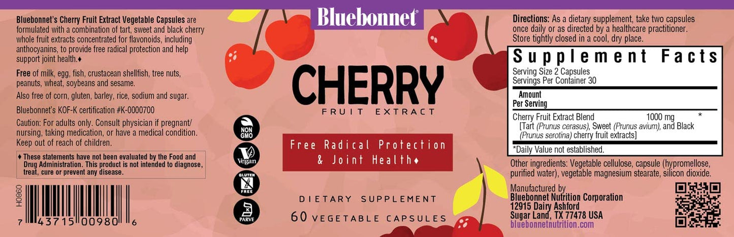BlueBonnet Super Fruit Cherry Fruit Extract Supplement, 60 Count | Gluten-Free, Vegan