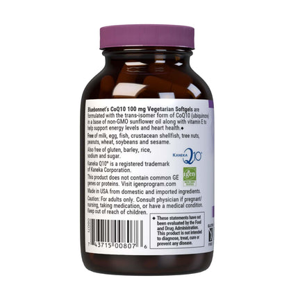 Bluebonnet CoQ10 100 mg Vegetarian Softgels - Energy & Heart Health, Non-GMO
