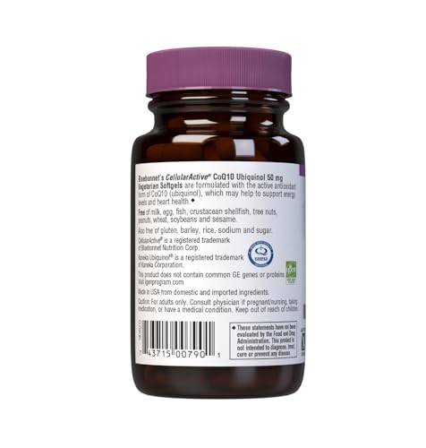 Bluebonnet CellularActive CoQ10 Ubiquinol 50 mg Vegetarian Softgels – Heart & Cellular Health