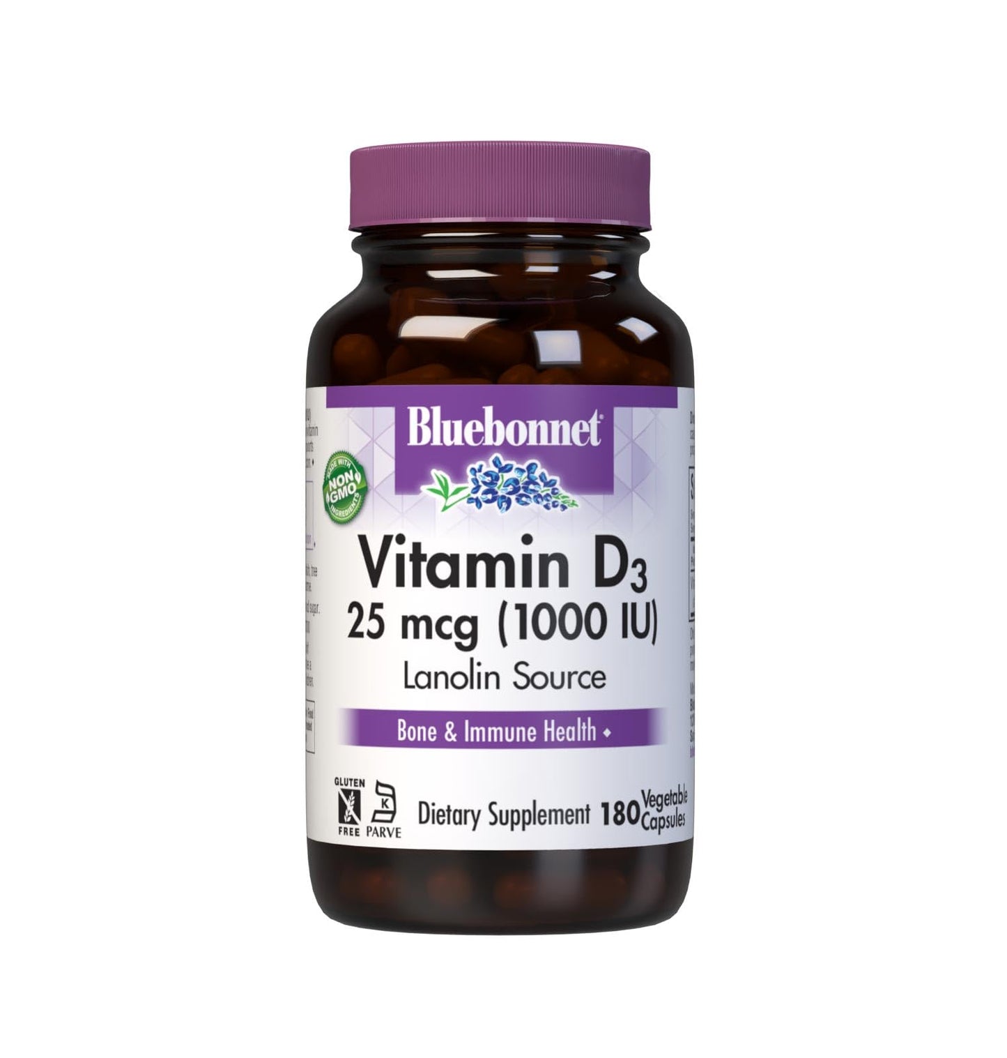 BlueBonnet Vitamin D3 1000 IU (25 mcg) – Strong Bones & Immune Support | 180 Veggie Capsules