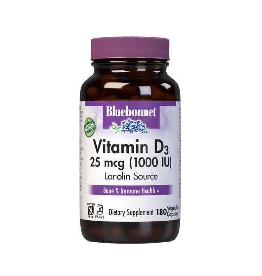 BlueBonnet Vitamin D3 1000 IU (25 mcg) – Strong Bones & Immune Support | 180 Veggie Capsules BritishVita | Premium UK Vitamins & Wellness Supplements
