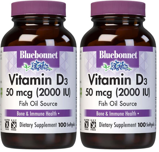 BlueBonnet Vitamin D3 2000 IU Vegetable Capsules – Pack of 2, 100 Count Each BritishVita | Premium UK Vitamins & Wellness Supplements