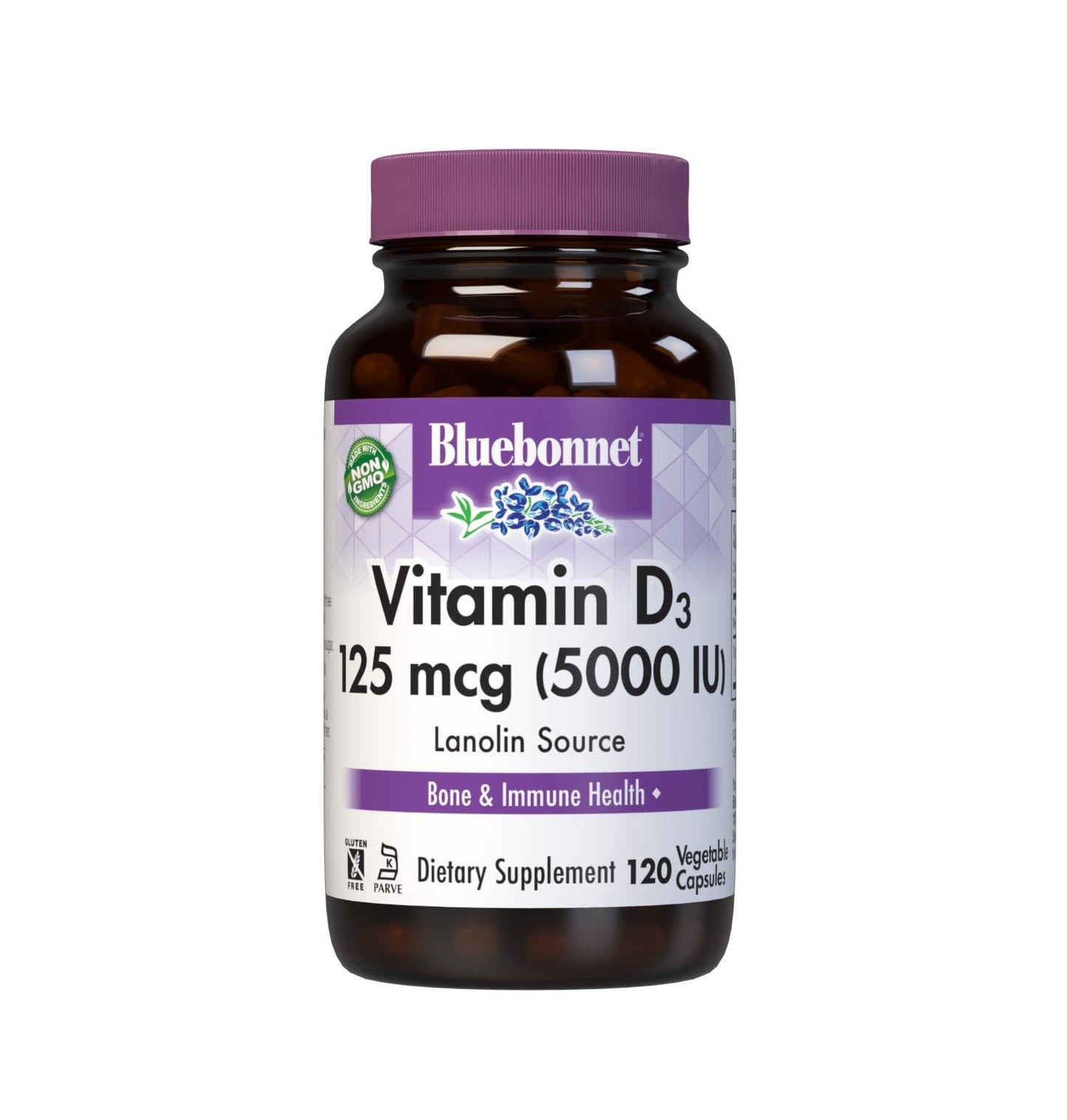 Bluebonnet Vitamin D3 5000 IU (125 mcg) – 120 Veggie Capsules | Strong Bones & Immune Support
