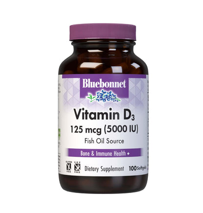 Bluebonnet Vitamin D3 5000 IU Softgels | Bone & Immune Support