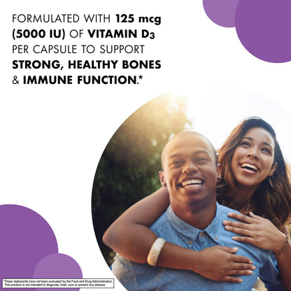 Bluebonnet Vitamin D3 5000 IU (125 mcg) – 120 Veggie Capsules | Strong Bones & Immune Support