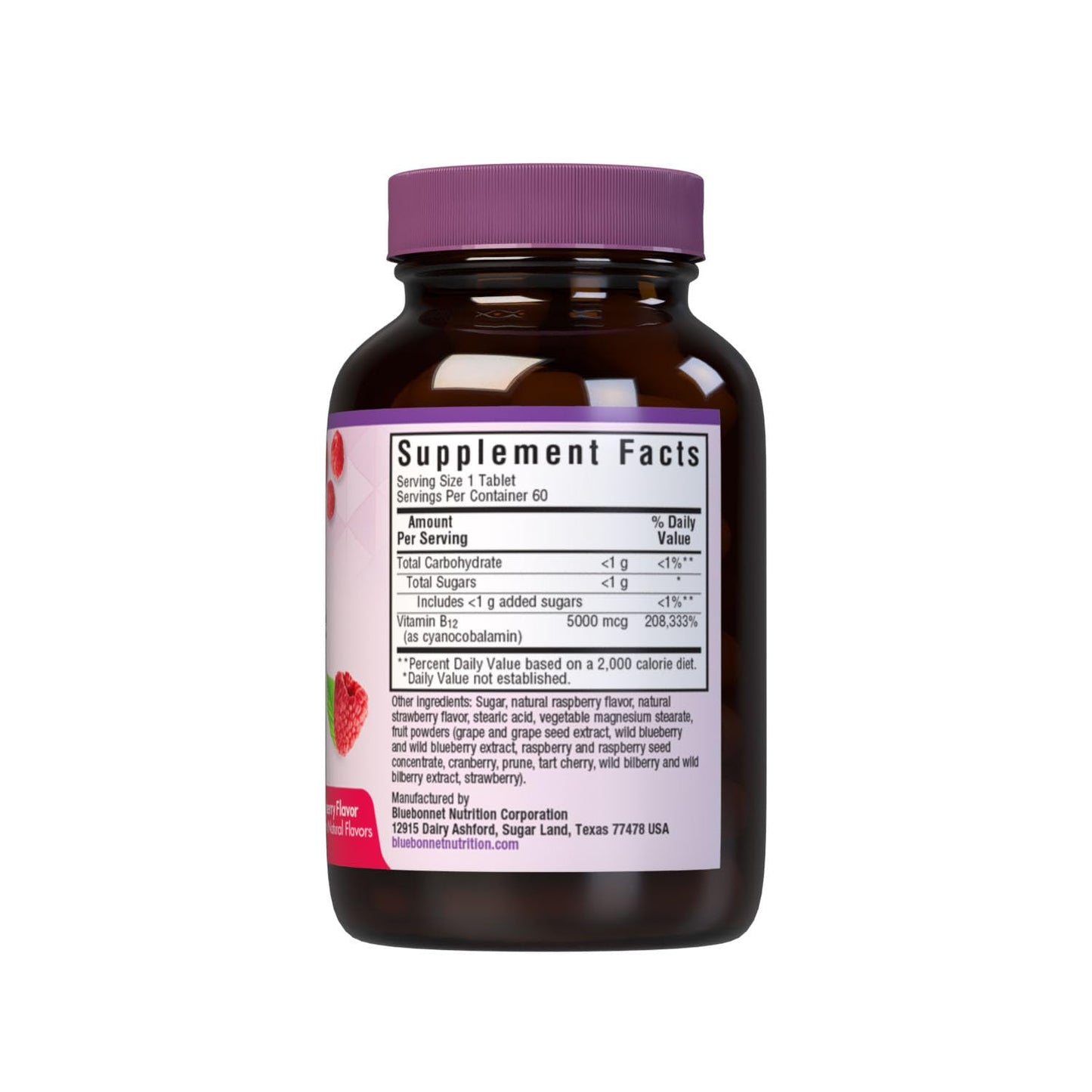BlueBonnet EarthSweet Vitamin B12 5000 mcg Chewables – Raspberry, Vegan, Gluten-Free, Kosher, Dairy-Free, 60 Servings