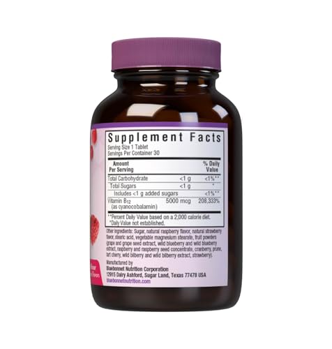 Bluebonnet EarthSweet Vitamin B12 5000 mcg Chewable Raspberry – Vegan, Kosher, Gluten-Free