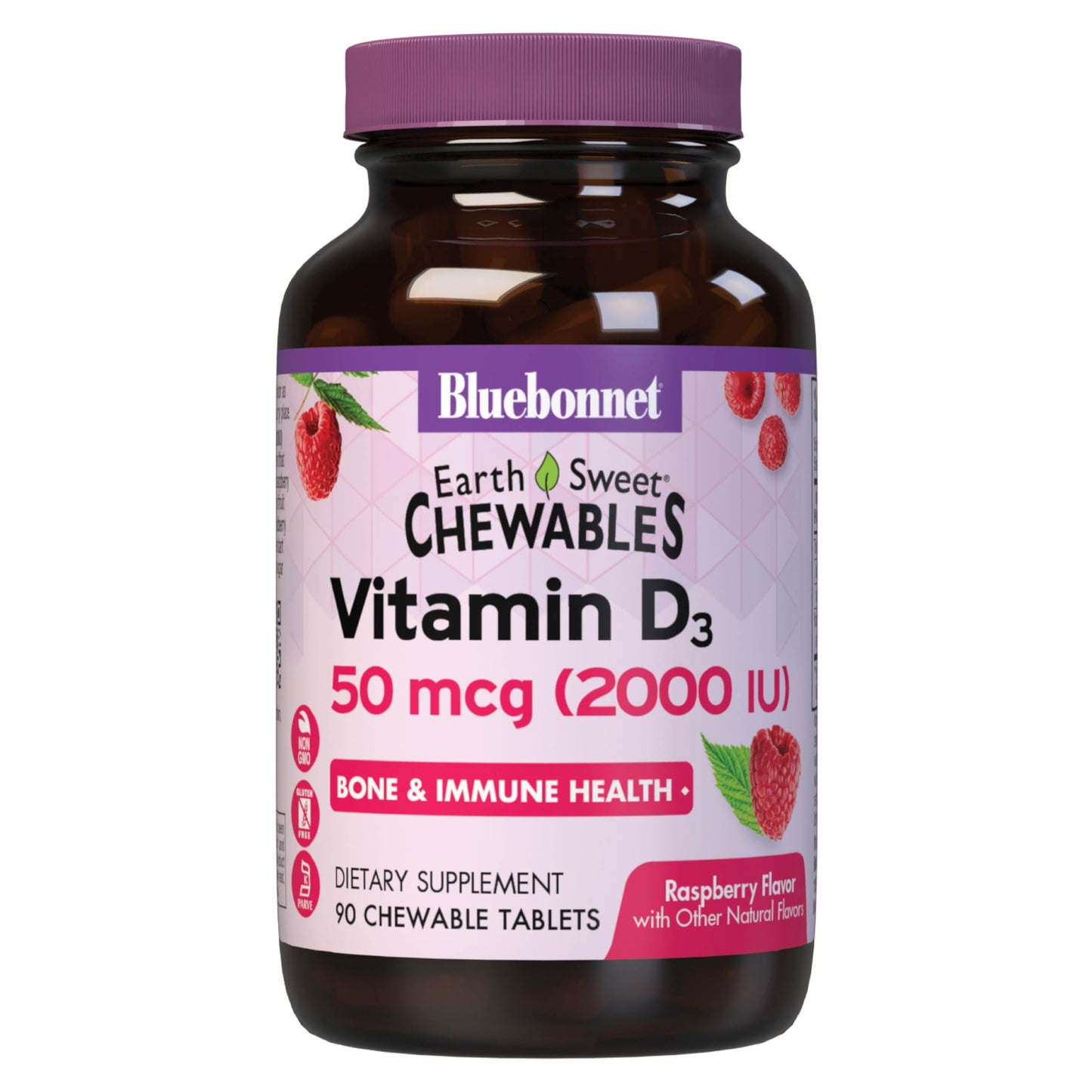 Bluebonnet Nutrition EarthSweet Vitamin D3 2000 IU Raspberry Chewable Tablets – Non-GMO, Gluten-Free, Kosher