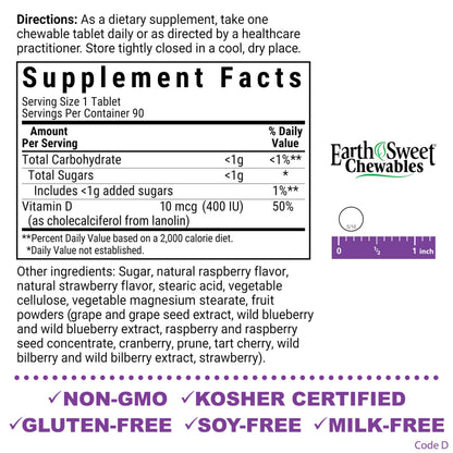 BlueBonnet EarthSweet Vitamin D3 400 IU Chewable, 90 CT – 2 Pack